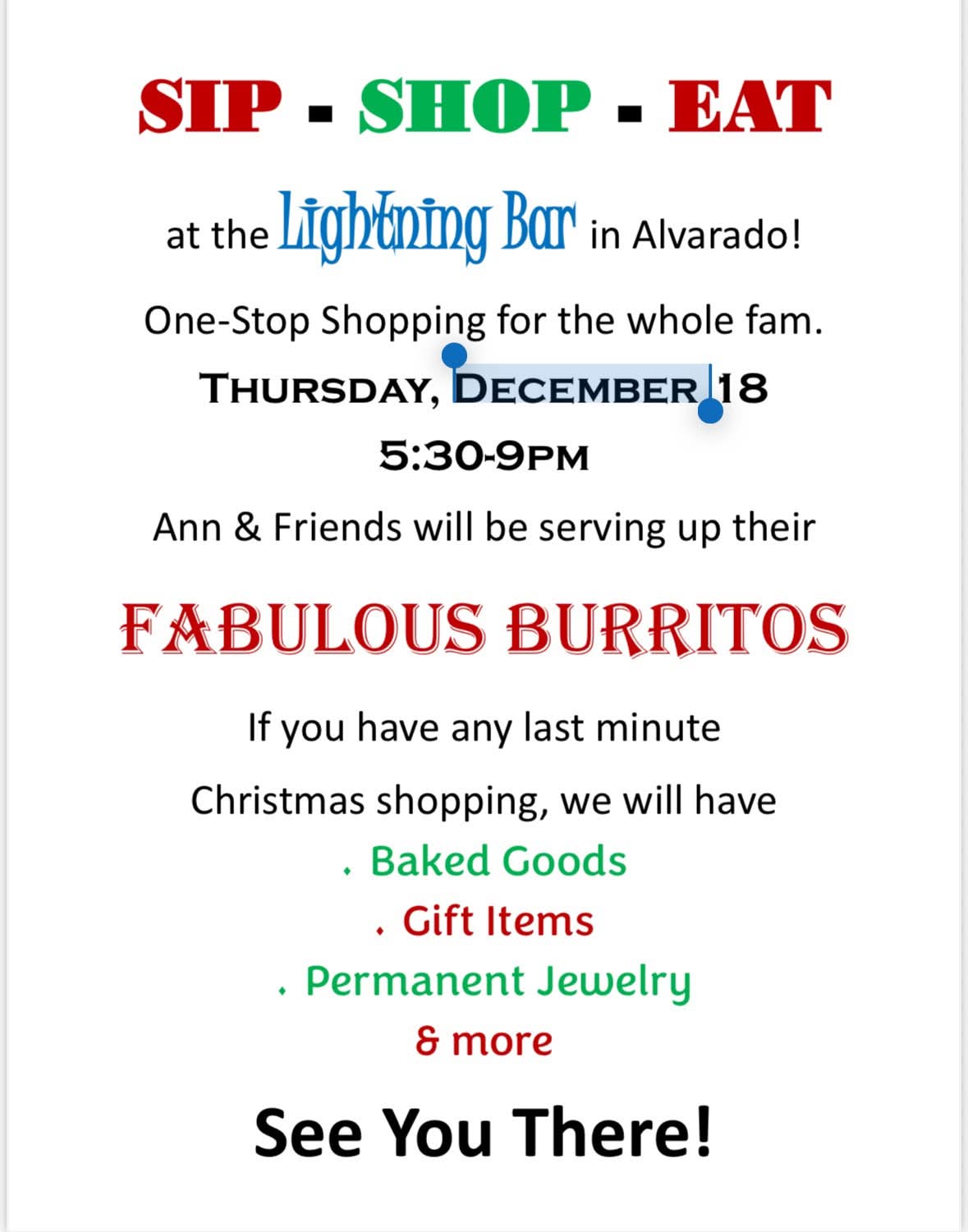 Burrito Night-Moved to Friday due to weather 12:30 pm