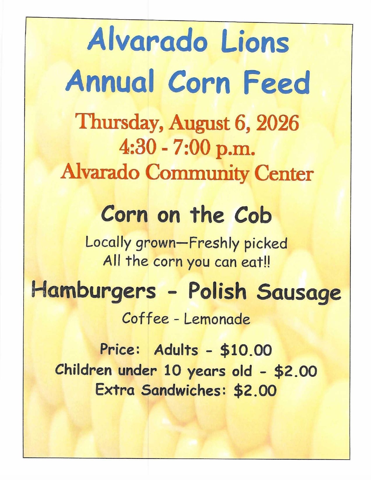 Alvarado Lions Corn Feed